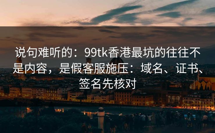 说句难听的：99tk香港最坑的往往不是内容，是假客服施压：域名、证书、签名先核对